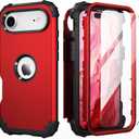 IDweel for iPhone Air Case with Screen Protector, for iPhone 17 Air Case 3 in 1 Shockproof Slim Fit Hybrid Heavy Duty Hard PC Cover Soft Silicone Bumper Full Body Anti-Fingerprint Case, Red