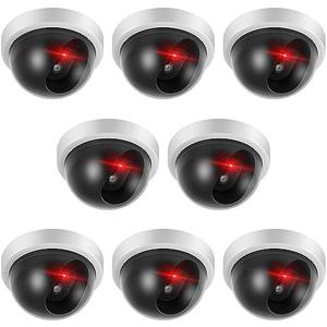 Kanayu 8 Pack Dummy Fake Camera CCTV Dome Fake Security with Flashing Red LED Light Wireless Surveillance Dummy CCTV for Outside Decoy Camera with Screws Tape for Indoor Outdoor Home (White)