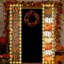 Pumpkin Maple Leaves Leaf Door Porch Banner Fall Banner Autumn Thanksgiving Decorations Board Wall Hanging Farmhouse Supplies Pumpkin Porch Decorations Outdoor for Home Office Holiday Decor (Lighted)