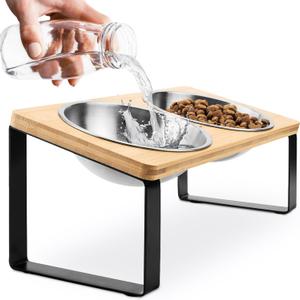 Raised cat Bowls for Indoor Cats by WinTruffles, Elevated cat Bowls, Tilted and Elevated Anti Vomiting Cat Dishes for Food and Water, Set of 2 Stainless Steel Bowls