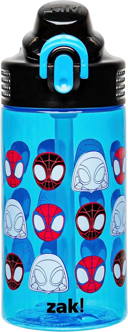 Zak Designs Sage Marvel Spider-Man Water Bottle For School or Travel, 16oz Durable Plastic Water Bottle With Straw, Handle, and Leak-Proof, Pop-Up Spout Cover (Spidey and His Amazing Friends)