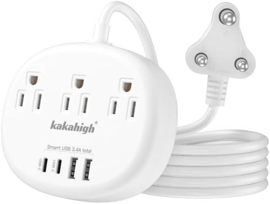 South Africa Plug Adapter, Type M Adapter for South Africa with 3 American Outlets 4 USB Ports (2 USB-C) Total 24W, Type M Plug Converter for USA to South Africa Botswana Namibia Nepal Bhutan