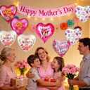 17 Pcs Happy Mother's Day Balloons 18inch Aluminum Foil Balloons Heart Balloons for Mother's Day Birthday Party Decorations Mothers day decorations