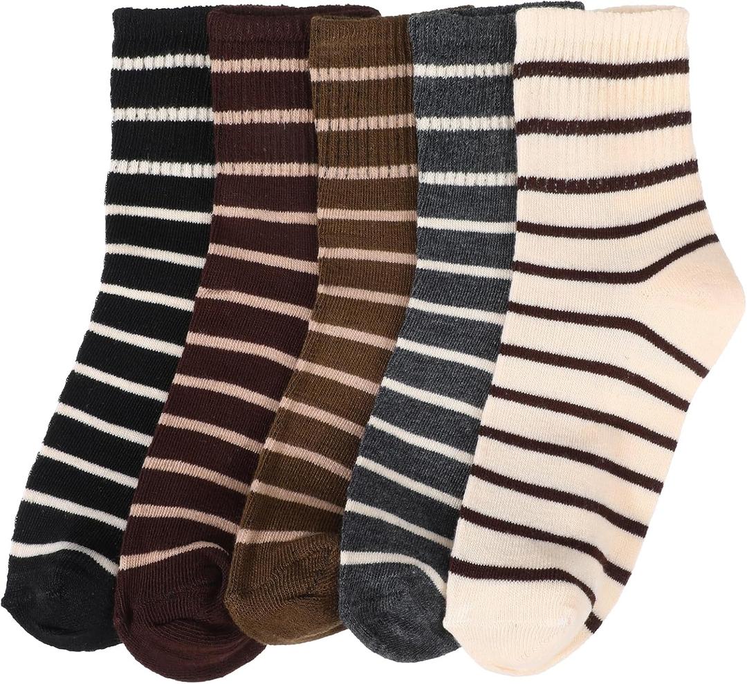 Molain 5 Pairs Striped Crew Socks for Women, Casual Cotton Socks Comfortable Everyday Socks for Women and Girls, Size 5-8