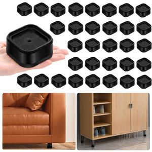 shouwuhho 18 Pack Furniture Risers Adjustable Bed Risers Heavy Duty Lifts Height 1", Square Stackable Bed Risers 1, 2 or 3 Inch for Desk Leg Table Couch Sofa Chair Bed Frame Legs Dorm, Black