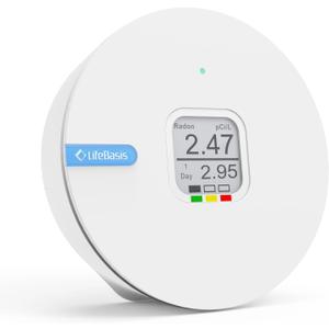 LifeBasis Radon Detector for Home, Portable E-Ink Display Radon Meter with Short & Long Term Monitoring of Radon Levels, Switchable Mesurement Unit Bq/m3 or pCi/L, Battery-Powered