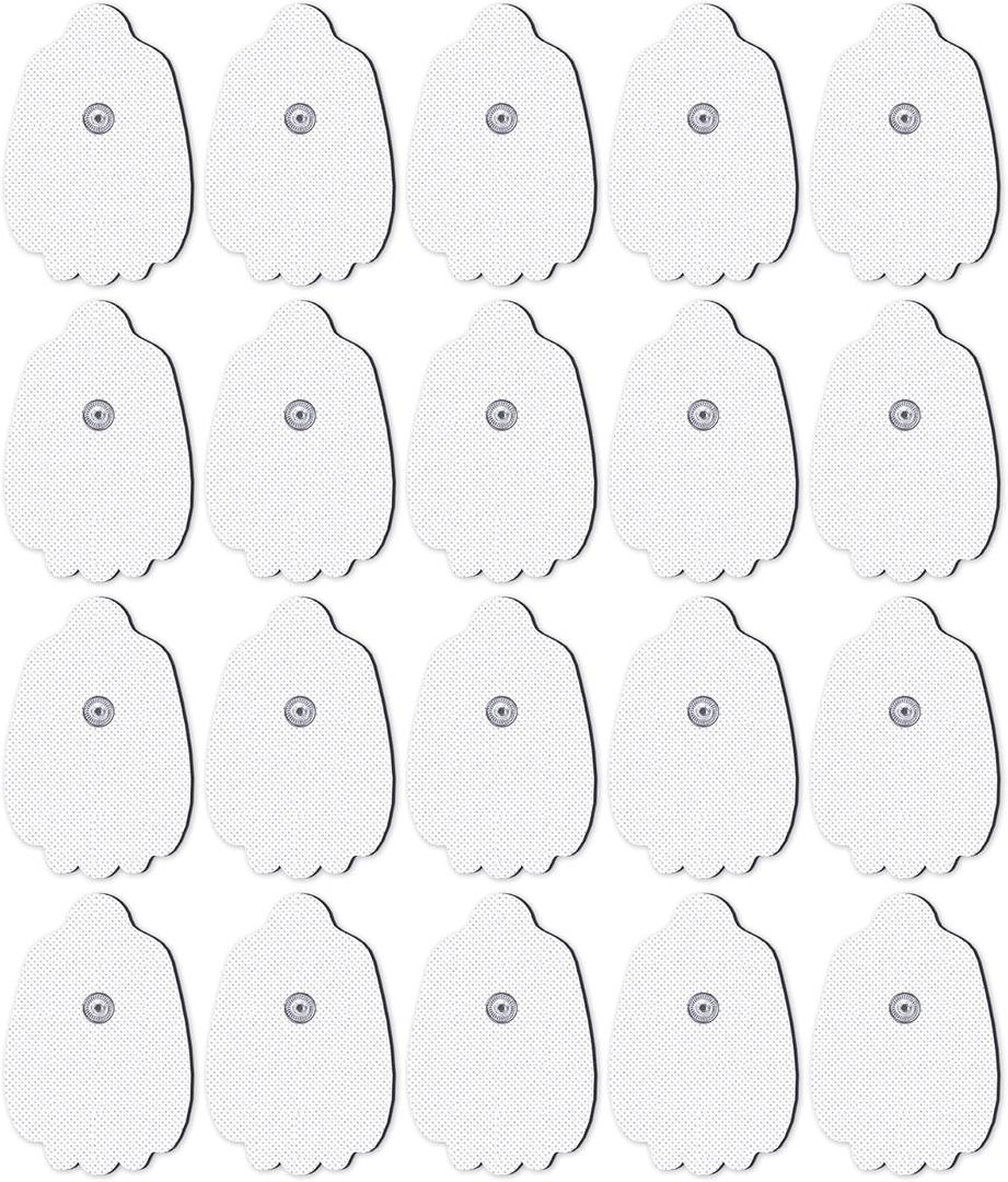 20-Pack TENS Unit Replacement Pads, Long-Lasting Snap Electrodes for 50 Times of Use per Pad, Latex-Free TENS Pads Set Compatible with TENS EMS Devices Using 3.5mm Button Lead Wires (White)