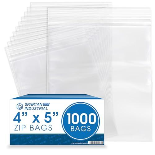 Spartan Industrial - 4” X 5” (1000 Count) 2 Mil Clear Reclosable Zip Plastic Poly Bags with Resealable Lock Seal Zipper