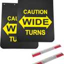 24"x30" Black Polymer Mud Flaps with Warning Sign and 24"x3" Mud Flap Reflector Reflective Tape Fit for Semi Trucks Trailers, 2 Pack