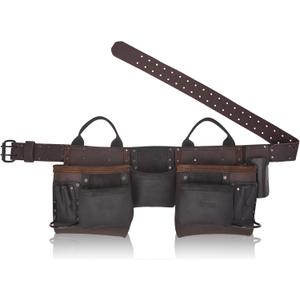 Brown Combine Leather Tool Belt | 11 Pockets Carpenter Tool Bag | Tool Pouch | Handyman | Belts For Men | Drywall Tool Belt | Construction | Framers | Electrician