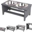 HTB Elevated Dog Bowls, Raised Dogs Food Stand with 2 Stainless Steel Bowls, Elevated Raised Dog Dishes for Large Medium Small Sized Pet Sturdy Bamboo Food Feeder Natural