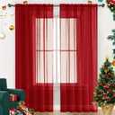 SpaceDresser Sheer Voile Window Treatment Rod Pocket Curtain Panels for Kitchen Bedroom Living Room Drapes Sunlight Filtering Privacy Semi Home Decor Assorted Colors Sizes (Christmas Red, 52 W x 63 L)