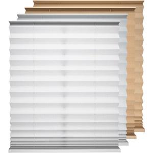 No Drill Cordless Pleated Fabric Shades, White, 58" W x 64" H