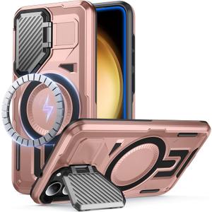 Samsung Galaxy S23 Plus Case Compatible with MagSafe [Built-in Camera Cover Stand][Military-Grade Shockproof][Dual Layer Protection]Heavy Duty Rugged Bumper for Galaxy S23+ Case, Rose Gold
