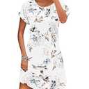 Sundresses Women Summer Beach T Shirt Short Sleeve Floral Casual Dresses, Flower White-2XL