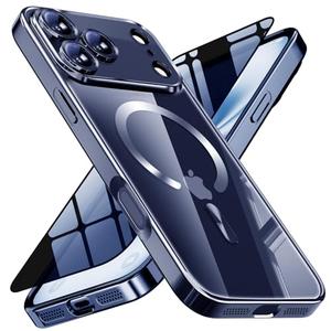 WEYNRBOX Magnetic for iPhone 17 Pro Case with Privacy Screen Protector & Full Camera Cover,[Non-Yellowing] Shockproof Clear Phone Case Compatible with MagSafe Women Girls for iPhone 17 Pro,Blue