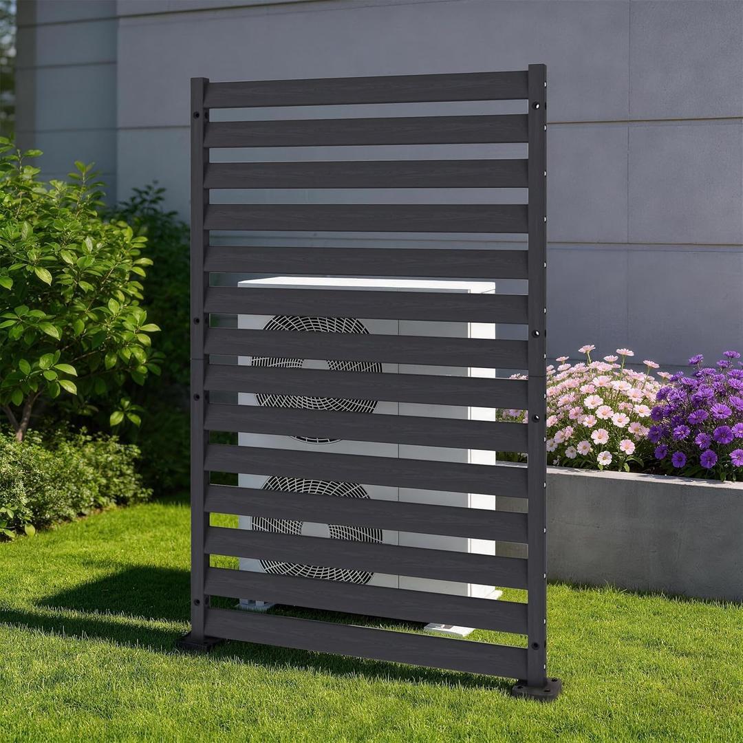 Air Conditioner Fence 1 Panel, 60" H x 38" W HDPE Privacy Fence Panel, Outdoor Privacy Fence Screen with Metal Stakes, Pool Equipment Enclosure & Trash Can Enclosure (Slanted 38" W x 60" H (1 Panel)