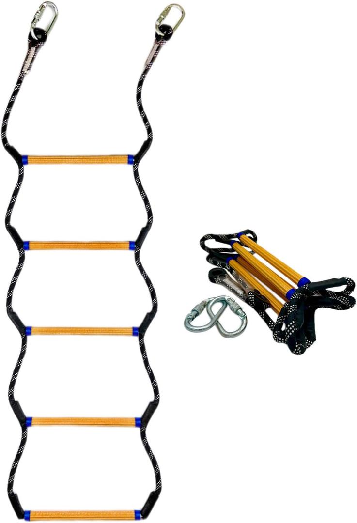 Boat Rope Ladder, Heavy Duty Climbing Rope 450Lbs Strength, 14mm Reinforced Polyester Line, Rigid Resin Step Design, Outdoor Ladder for Inflatable Boat, Kayak, Motorboat, Canoeing (5 Step, Yellow)