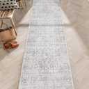 LIVEBOX Washable Runner Rug 2.5x8 - Long Grey Kitchen Rug, Low-Pile Floral Oriental Anti-Skid Carpet Runners for Hallway Bedroom Entryway, Silverygray (Silvergray)