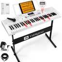 Vangoa Piano Keyboard for Beginners, VGK6101 61 Key Learning Keyboard Piano w/Lighted Keys, Electric Piano Keyboard with 600 Voices & 50 Demos, Stand/Microphone, USB, Record, Split for Students