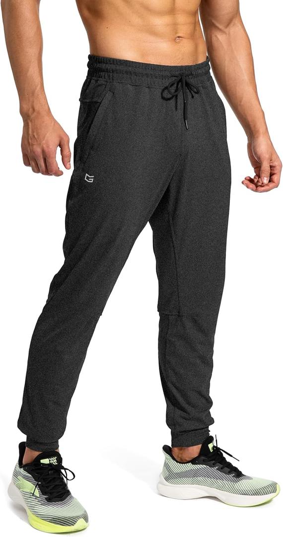 G Gradual Men's Sweatpants with Zipper Pockets Athletic Pants Traning Track Pants Joggers for Men Soccer, Running, Workout, Large (C Heathered Black)