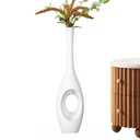 Rocendlor 23.6" White Tall Floor Vase – Donut-Shaped Oval Body with Slim 3cm Neck, Modern Tall Decorative Vases for Living Room, Entryway, Office Decor – Resin Floor Vase