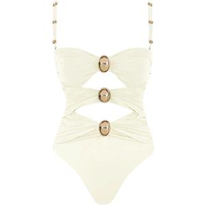 QJQ Women's One Piece Swimsuit Tummy Control Cut Out Color Block Adjustable Straps Slimming Bathing Suit (Large, White)