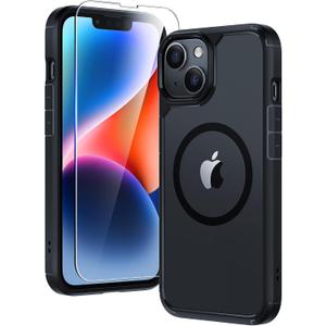 TAURI 3-in-1 Magnetic for iPhone 14 Case, [Designed with Magsafe] with 2 Screen Protector, Shockproof Case for iPhone 14, Black