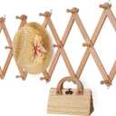 Wall Rack with 16 Hooks, Wooden Wall Expandable Coat Rack for Coat, Hats, Baseball Caps, Coffee Mug, Jewelry(Natural)