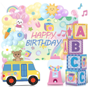 READIGO Girls Birthday Party Decorations, 4PCS Rainbow ABC Boxes with Colorful Preppy Birthday Backdrop and Balloon Garland for Baby Shower, Preschool Theme Party