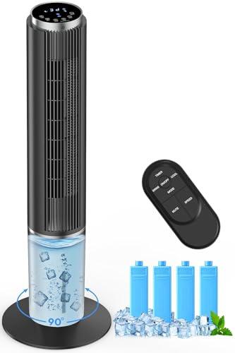 COOLECH 42 INCH Portable Air Conditioners w/LED Touch Screen, 4 Mode&3 Speed,1-Gal Tank for 15H Cooling Evaporative Air Cooler,12H Timer, No Hose No Window Needed, 90° Oscillating AC Unit for Bedroom