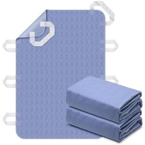 2 Pack Positioning Bed Pad with Handles, 8 Sturdy Handle Washable Bed Pads for Incontinence, Waterproof, Reusable Underpads for Elderly Hospital Home Care, Blue, 36”×52”