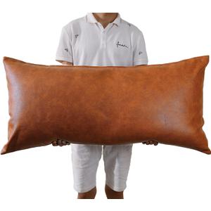 PANOD Luxury Full Body Pillow Covers 20 x 36,Decorative Faux Leather Long Pillow Covers Lumbar Pillow Case Cushion case for Farmhouse Sofa Couch Bed Livingroom,Vegan Brown