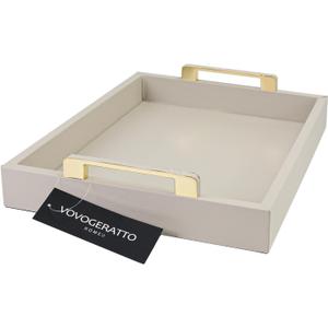 Decorative Tray for Coffee Table, Serving Tray with Handles for Ottoman, 16"x12" Large Rectangular Tray Leather Serving Trays for Home Decor, Living Room, Kitchen, Bedroom - Cool Gray