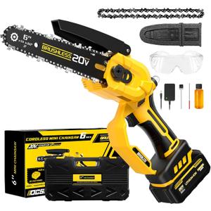 Cordless Mini chainsaw compatible with Dewalt Battery 20V MAX,Brushless Chainsaw With Automatic Chain Tensioning Device & Auto Oiler,Portable Power Chainsaw for Logging|Tree Trimming(Battery Included)