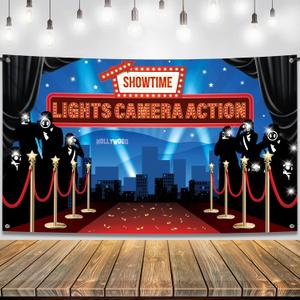 KatchOn, Large Lights Camera Action Backdrop - 72x44 Inch | Lights Camera Action Decorations | Hollywood Theme Party Decorations | Hollywood Backdrop for Oscar Party Decorations | Red Carpet Backdrop