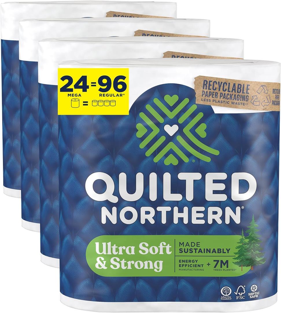 Quilted Northern Ultra Soft & Strong Toilet Paper, 24 Mega Rolls = 96 Regular Rolls, 5X Stronger, Premium Soft Toilet Tissue with Recyclable Paper Packaging