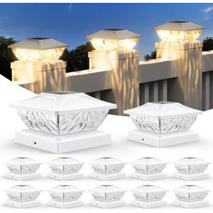 12 Pack Solar Post Cap Lights, 2 Mode Bright Solar Post Lights Outdoor Waterproof, Outdoor Post Lights Solar Powered Deck Lights for 4x4 4.5x4.5 5x5 Posts in Garden Decor