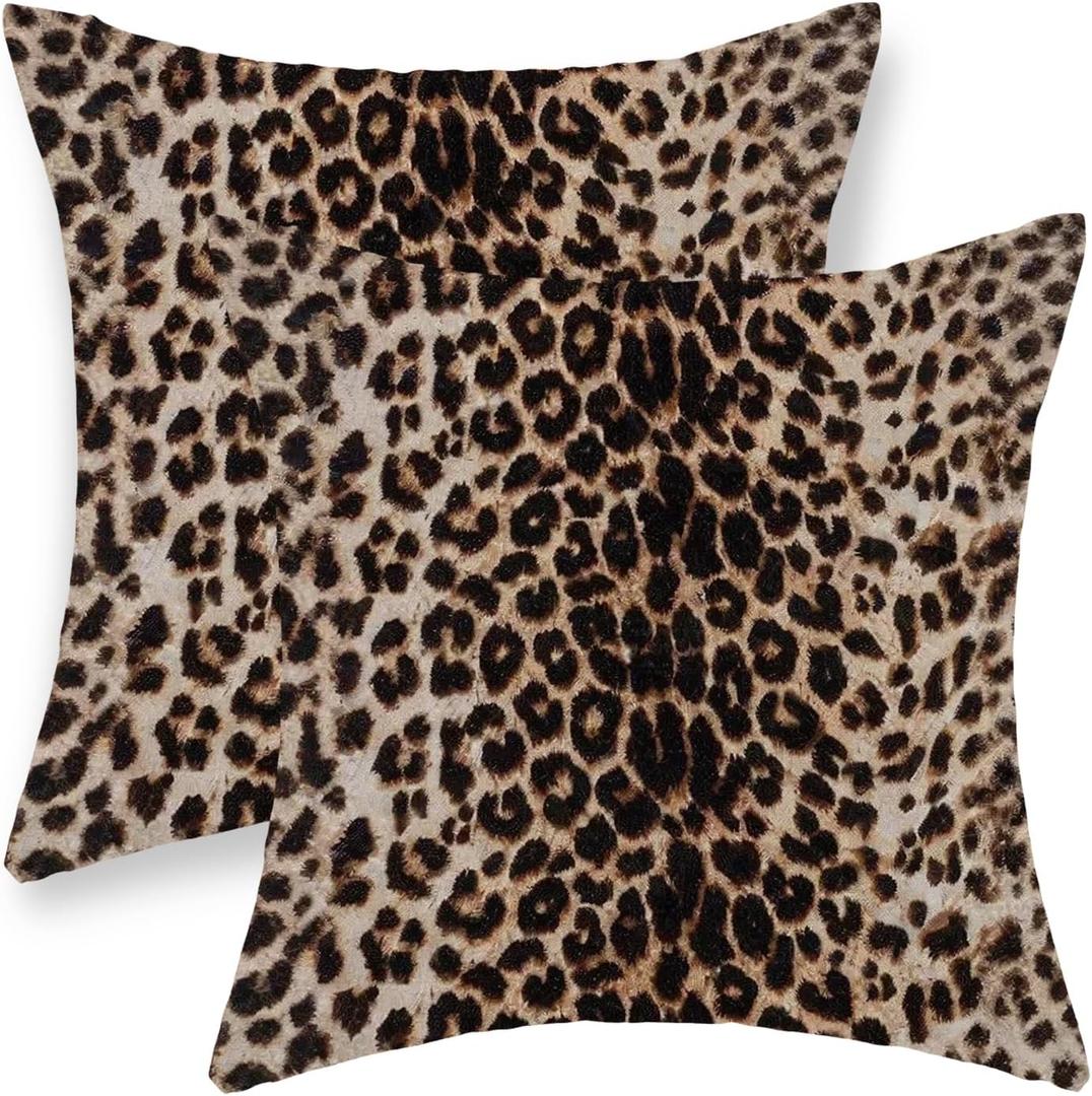 Leopard Pillow Covers 18x18 Inch Set of 2 Cheetah Brown Throw Pillows Skin Animal Print Pillow Cases Modern Decorative Pillows Outdoor Farmhouse Soft Cotton Cushion Case Decor for Couch Sofa