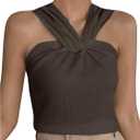 SweatyRocks Women's Twist Front Sleeveless Tank Top Wide Strap Slim Fitted Summer Tops (Large, Coffee Brown)