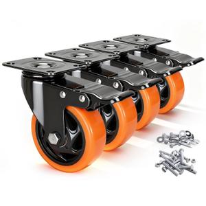 Caster Wheels, 4 Inch Caster Set of 4, Dual Locking PU Casters 2400LB, Swivel Casters for Furniture, Workbench & Tool Cart Quiet, Floor Safe, Smooth Rolling