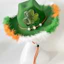 St. Patrick's Day Shamrock Green Decorative Hat, Irish Frayed Cowboy Hat, Suitable for Cosplay Parties, Gatherings, Holidays, and Birthday Gifts