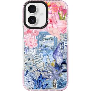 for iPhone 16 Case, Coastal Vintage Collage Pattern, Military-Grade Drop Protection, Vintage Seaside Soft Slim TPU Protective Cover with Camera Protection for Girls (PlumeriaSea)