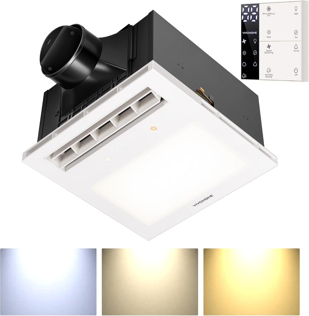 VIVOHOME Bathroom Exhaust Fan with 1800W PTC Heater, Humidity Sensor & LED Light, Ceiling Mount Ventilation Fan, 160 CFM DC Motor, 3 Color Temperatures, Remote Control, Oscillating Louver, 70-105 FT²