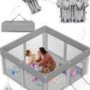 Foldable Baby Playpen 50"x50", Playard for Babies and Toddlers, Portable Safety Baby Fence Lightweight,No Installation, Indoor & Outdoor Playpen with Ocean Balls*50, Grey