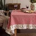 Boao 52 x 70 Inch Red White Plaid Ruffled Table Cloth Rectangle Cotton Gingham Floral Trim Tablecloth Vintage Farmhouse Checkered Table Cover for Home Weddings Picnic Holiday Party Decor