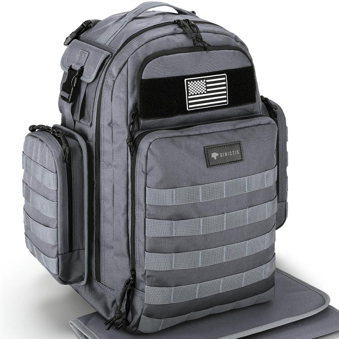 Dinictis Dad Diaper Bag, Mens Diaper Bag Backpack with Diaper Changing Mat, Military Diaper Backpack with Molle Webbing, Waterproof Pouch, Baby Wipes pocket, Insulated Bottle Pockets- Dark Grey