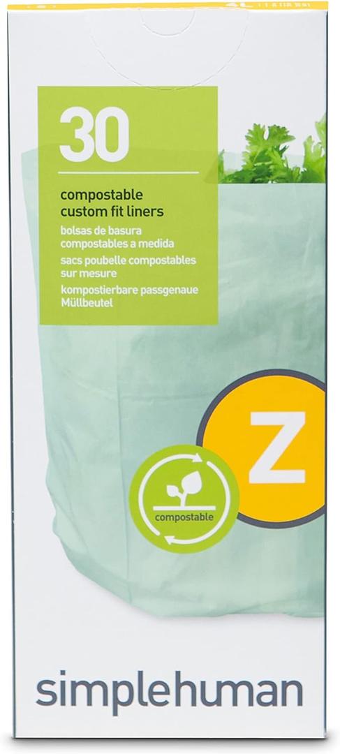 simplehuman Code Z 30 Count, Genuine Custom Fit Liner, Compostable Trash Bags in Dispenser Packs
