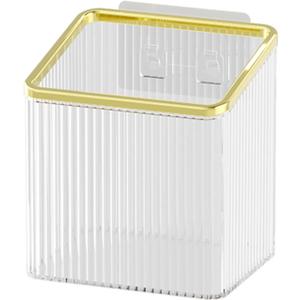 Floating Shelves Wall Bin Organizer Adhesive Wall Mounted Plastic Storage Organizer No Drilling Hanging Storage Containers Makeup Organizer Shelf for Office, Kitchen, Home (Transparent Gold)