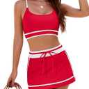 Blooming Jelly Women's High Waisted Bikini Sets Sporty Two Piece Bathing Suits Color Block Swim Skirt Swim Suits 2025 (Large, Red)